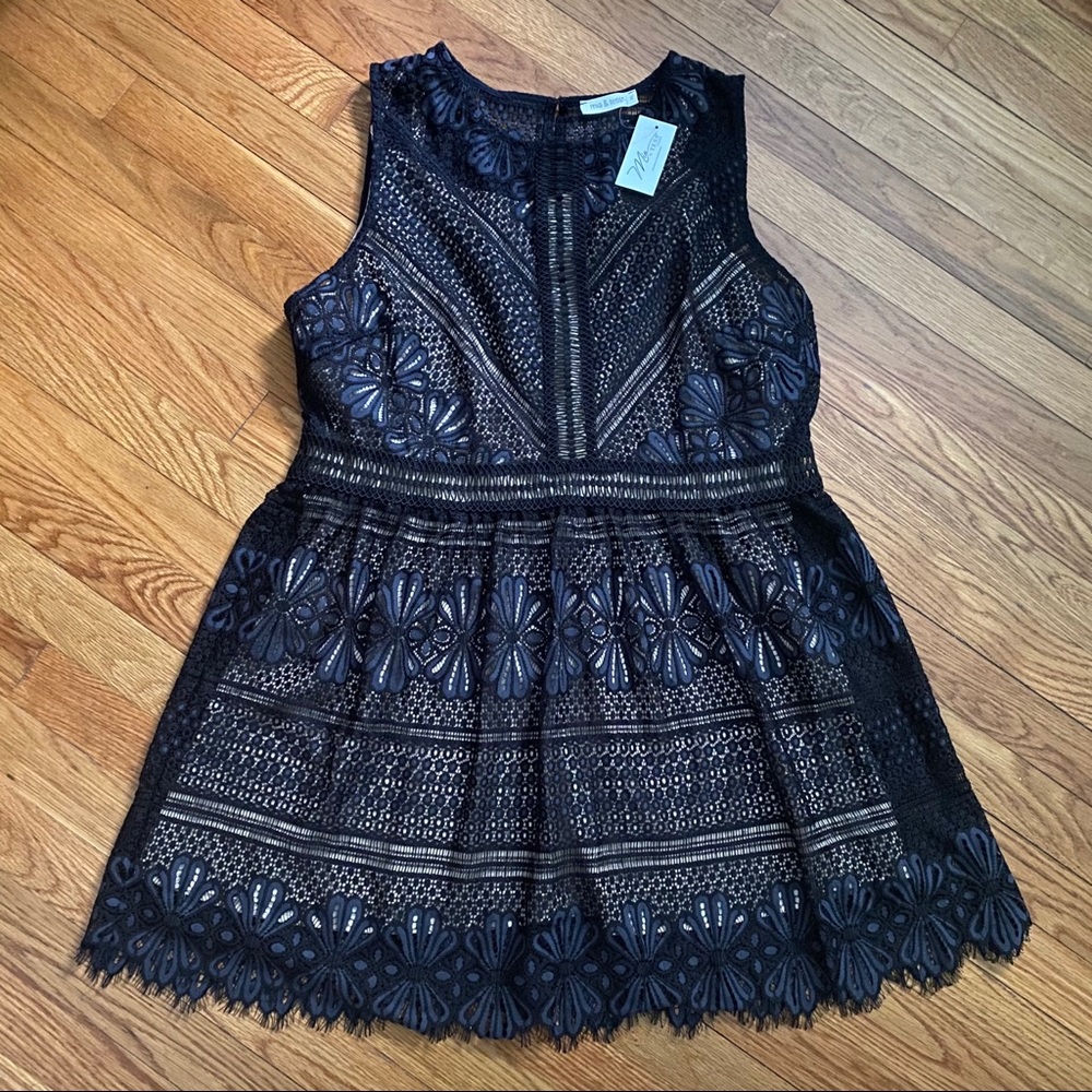 NWT Mia & Tess Navy and Black Lace Dress, Size XL